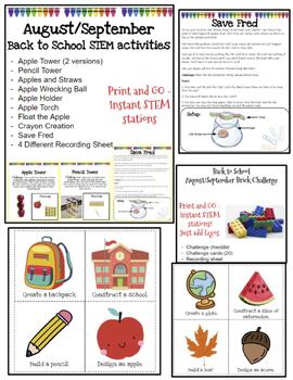 Preview of Back to School - Aug & Sept | Print & Go 10 STEM stations & 20 LEGO® Challenges