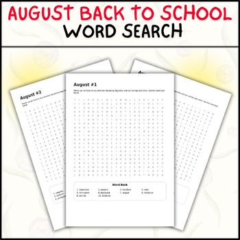 Preview of Back to School August Word Search: Fun and Educational Activity for Students