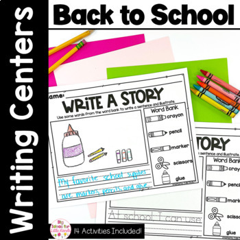 Preview of Back to School August Writing Center - Kindergarten and 1st Grade Writing Prompt