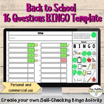 Preview of Back to School BINGO Self-checking Digital Activity TEMPLATE | 16 Questions