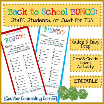 Preview of Back to School BUNCO Rules and Cards