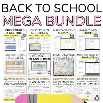 Preview of Back to School BUNDLE with Procedures and Routines Slides & Parent Survey