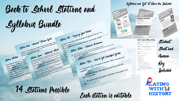 Preview of Back to School BUNDLE - Stations & Syllabus/About Me Combo!