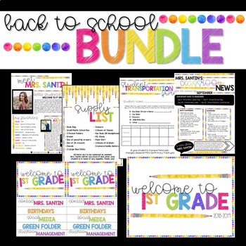 Preview of Back to School BUNDLE - Watercolor Rainbow Dot EDITABLE