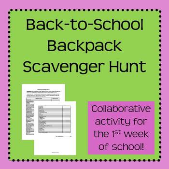 Preview of Back to School Backpack Scavenger Hunt
