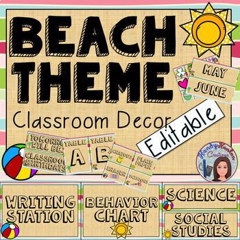 Preview of Beach Theme Classroom Decor Editable