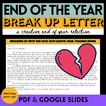 Preview of End of the Year School Year Break Up Letter Lesson and Activity