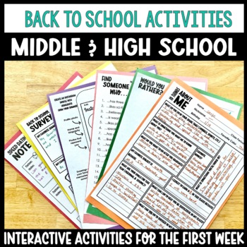 Preview of Back to School Beginning of Year Activities for Middle & High School First Week