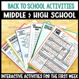 Back to School Beginning of Year Activities for Middle & H