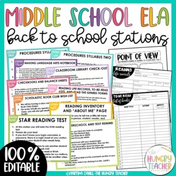 Preview of Back to School Beginning of the Year Activities Stations for Middle School ELA
