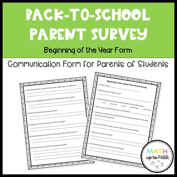 Preview of Back to School Beginning of the Year Parent Survey 3rd, 4th, and 5th Grade
