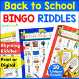 Back to School Bingo Riddles Game Beginning of the Year Activities