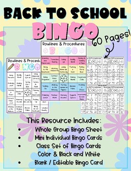 Preview of Back to School Bingo | Routines and Procedures Bingo | Back to School