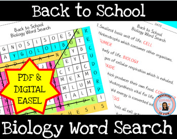 Preview of Back to School Biology Word Search | Print and Digital EASEL