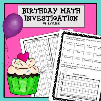 Preview of Birthday Math, Collecting data, Graphing, Operations, Activities  No Prep US