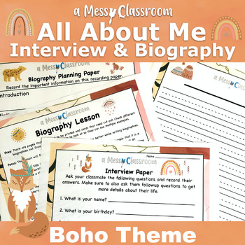 Preview of Back to School Boho All About Me Student Interview & Biography Writing Lesson