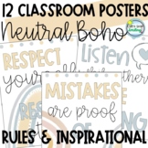 Back to School Boho Neutral Rainbow Classroom Posters Rule