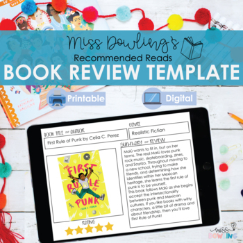 Preview of Back to School Book Review Template Digital and Printer Friendly