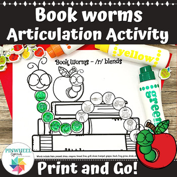 Preview of Bookworms Back to School Speech Therapy Printable Fall Articulation Activity