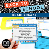 Back to School Brain Break Activities Cards Movement, Mind