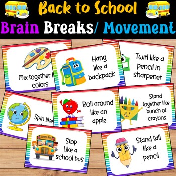 Preview of Back to School Brain Breaks, Movement Cards, Gross Motor activity, Physical Play