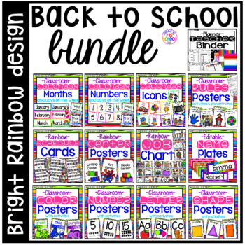 Preview of Bright, Rainbow Design Classroom Decor Bundle for Preschool, Pre-K, & Kinder
