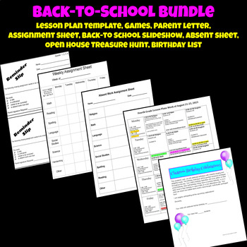 Preview of Back-to-School Bundle - Lesson Plan Template, Assignment Sheet, & More