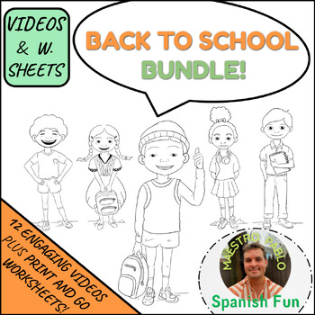 Preview of Back to School Bundle / Twelve Videos, Many Worksheets, Sing along's y Juegos!