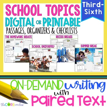 Preview of Paired Text Passages - Back to School Opinion Writing - Print & Digital Bundle