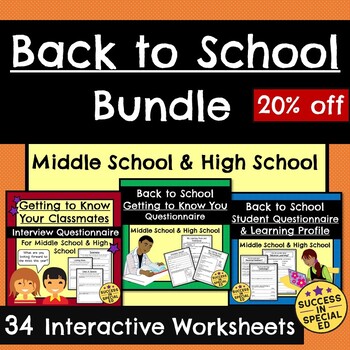 Preview of Back to School Bundle for Middle and High School Questionnaires and Activities