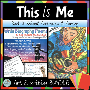 Preview of Back to School Bundle for PORTRAIT Art project and BIO POEM 4th-6th grade