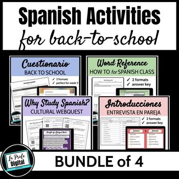 Preview of Back to School Bundle for Spanish Class | First week of school  [Save 20%!]