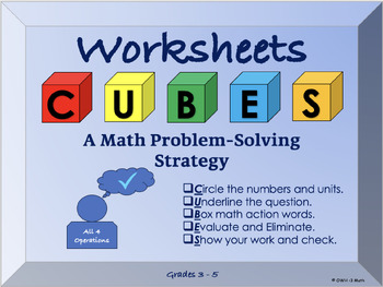 Preview of Back to School CUBES Grades 3 - 5 - Math Problem Solving Worksheets