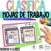 Back to School Category Sorting Worksheets | Clasifica por