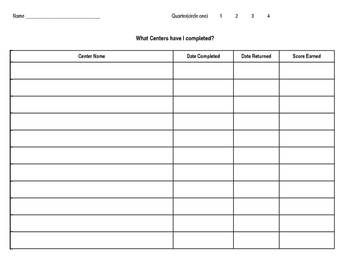 Back to School- Center Completion Chart by Love Learning in Math and ...