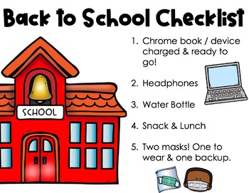 Back to School Checklist | COVID | Distance Learning | EDITABLE | TpT