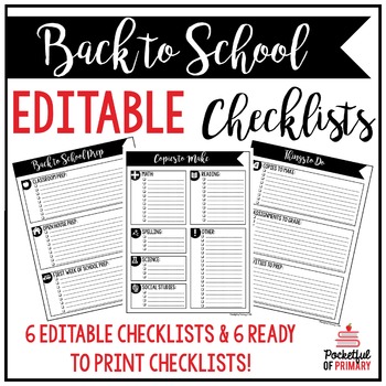 Back To School Checklists Editable By Pocketful Of Primary Tpt