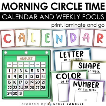 Preview of Back to School Circle Time Calendar Rainbow Bright for Preschool and PreK