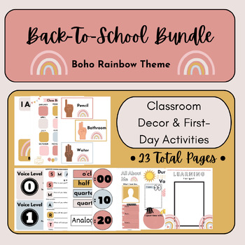 Preview of Back to School Class Decor & First Day Activities Bundle |Boho Rainbow Theme|