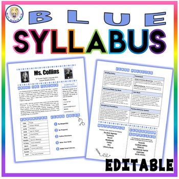 Preview of Back to School Class Syllabus Template - Blue - EDITABLE!