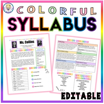 Preview of Back to School Class Syllabus Template - Colorful - EDITABLE!
