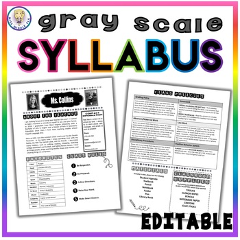 Preview of Back to School Class Syllabus Template - Gray Scale - EDITABLE!
