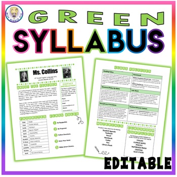 Preview of Back to School Class Syllabus Template - Green - EDITABLE!