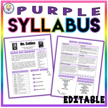 Preview of Back to School Class Syllabus Template - Purple - EDITABLE!