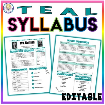 Preview of Back to School Class Syllabus Template - Teal - EDITABLE!