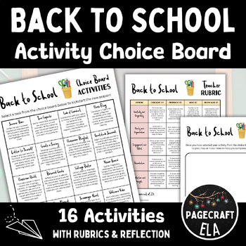 Preview of Back to School Classroom Activity Choice Board with Teacher and Student Rubrics