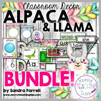 Preview of Back to School Classroom Decor ALPACA and LLAMA BUNDLE