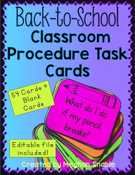 Preview of Back to School Classroom Procedure Task Cards- Editable! 