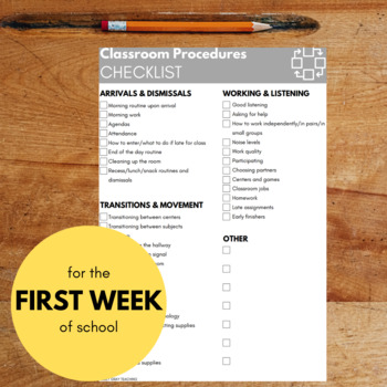 Preview of Back to School Classroom Procedures Free Checklist
