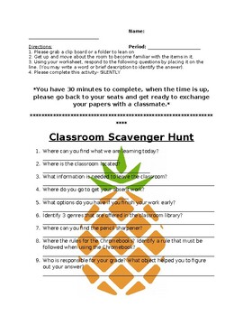 Preview of Back to School- Classroom Scavenger Hunt